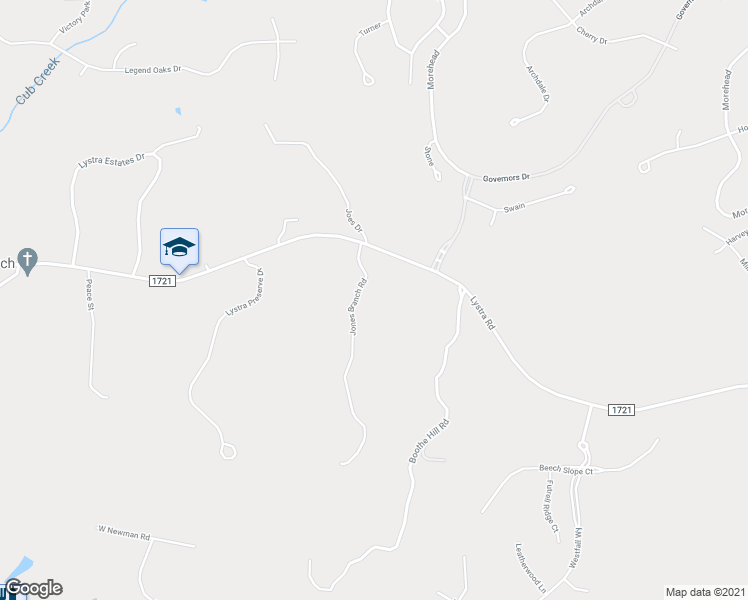 map of restaurants, bars, coffee shops, grocery stores, and more near 105 Jones Branch Road in Chapel Hill