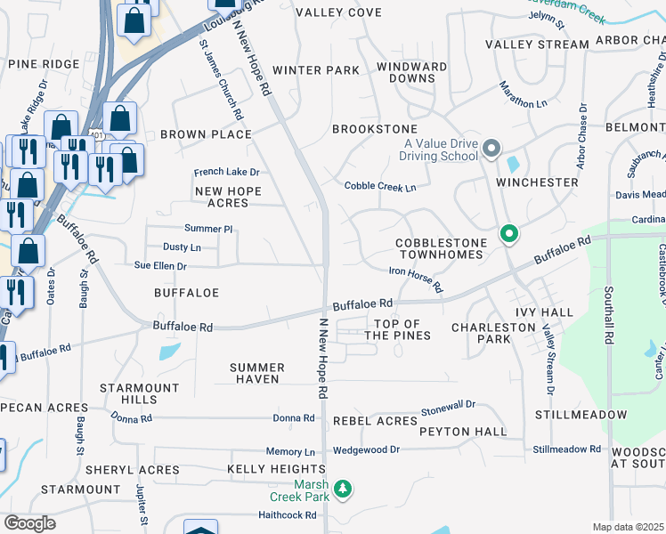 map of restaurants, bars, coffee shops, grocery stores, and more near 4100 Old Brick Court in Raleigh