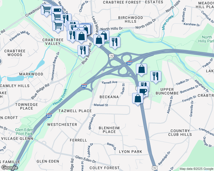 map of restaurants, bars, coffee shops, grocery stores, and more near 3716 Corbin Street in Raleigh