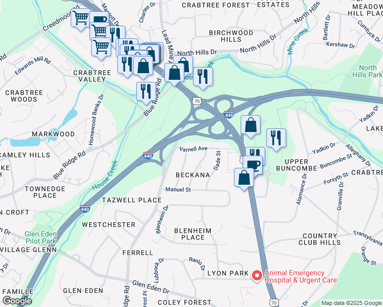 map of restaurants, bars, coffee shops, grocery stores, and more near 3716 Corbin Street in Raleigh