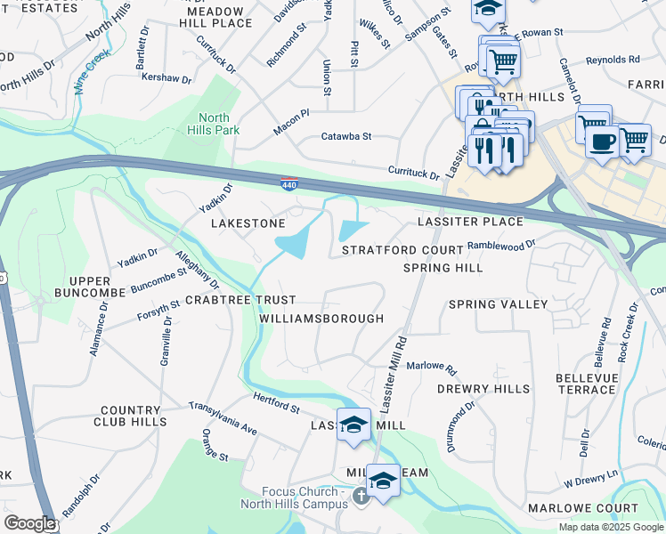 map of restaurants, bars, coffee shops, grocery stores, and more near 619 Lakestone Drive in Raleigh