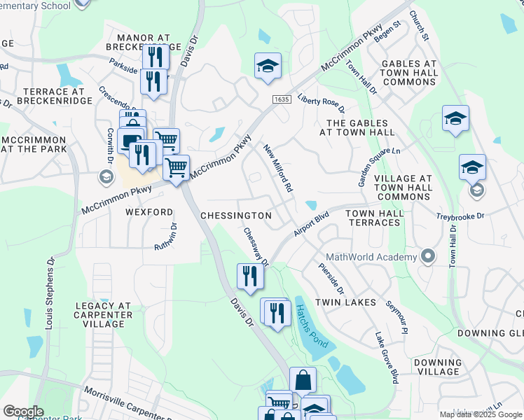 map of restaurants, bars, coffee shops, grocery stores, and more near 3013 Freeport Drive in Cary