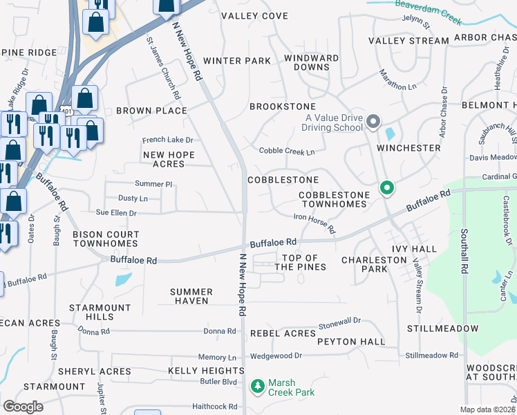 map of restaurants, bars, coffee shops, grocery stores, and more near 4108 Cobble Court in Raleigh