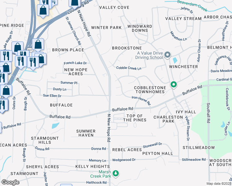 map of restaurants, bars, coffee shops, grocery stores, and more near 4108 Cobble Court in Raleigh