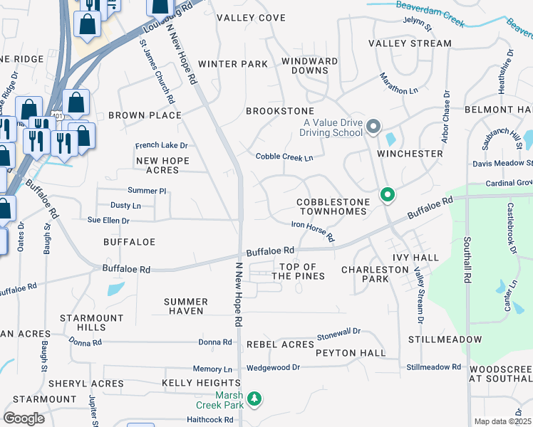 map of restaurants, bars, coffee shops, grocery stores, and more near 4129 Old Brick Court in Raleigh