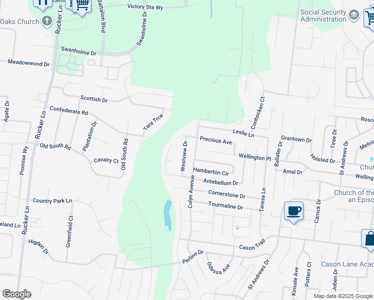 map of restaurants, bars, coffee shops, grocery stores, and more near 1427 Westview Drive in Murfreesboro