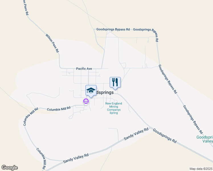 map of restaurants, bars, coffee shops, grocery stores, and more near 210 East Main Street in Goodsprings