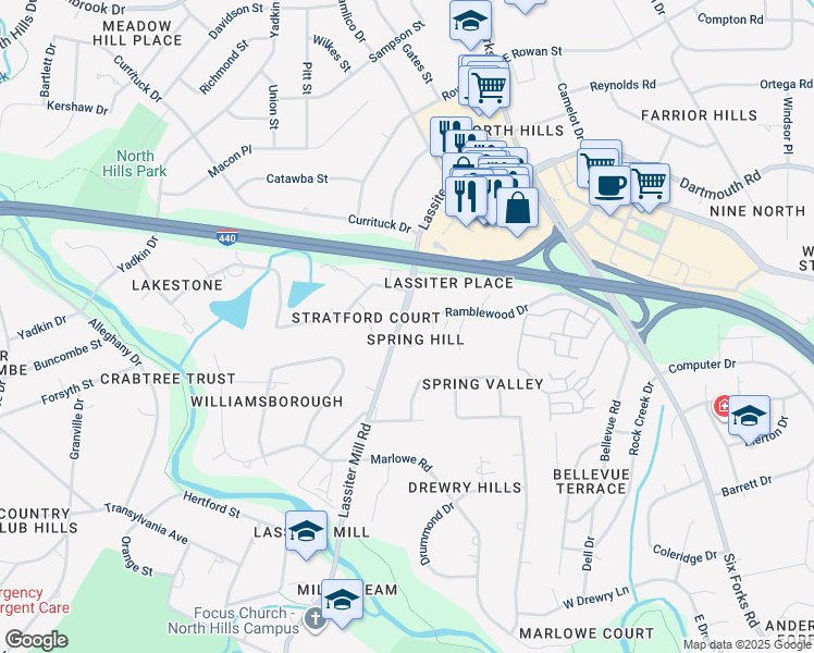 map of restaurants, bars, coffee shops, grocery stores, and more near in Raleigh