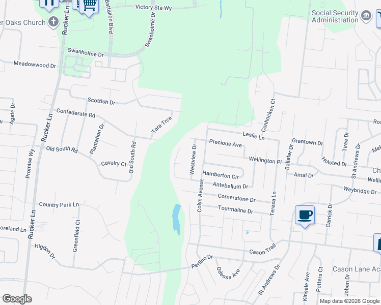 map of restaurants, bars, coffee shops, grocery stores, and more near 1428 Westview Drive in Murfreesboro