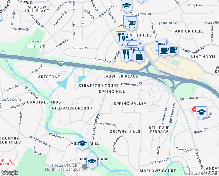 map of restaurants, bars, coffee shops, grocery stores, and more near in Raleigh