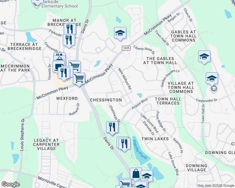 map of restaurants, bars, coffee shops, grocery stores, and more near 3151 Rapid Falls Road in Cary