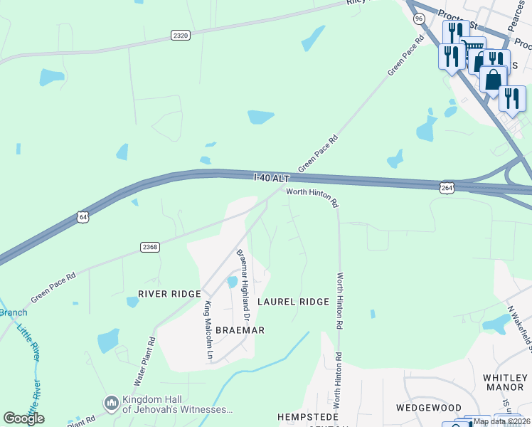 map of restaurants, bars, coffee shops, grocery stores, and more near 1205 Sumac Circle in Zebulon