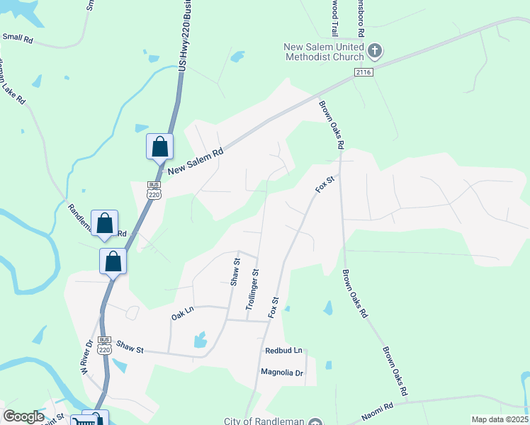 map of restaurants, bars, coffee shops, grocery stores, and more near 308 Trollinger Street in Randleman