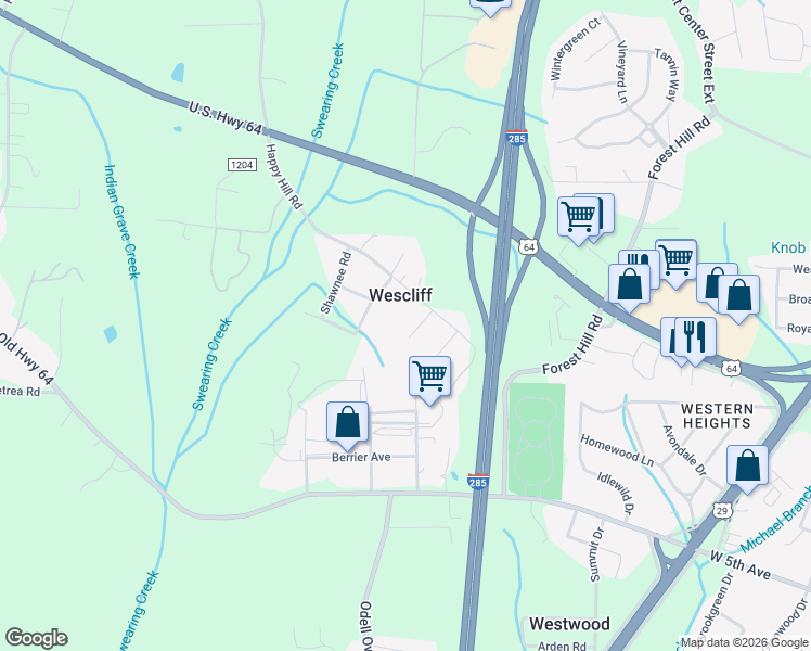 map of restaurants, bars, coffee shops, grocery stores, and more near 136 Chickasaw Road in Lexington