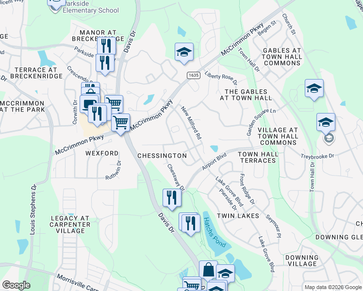 map of restaurants, bars, coffee shops, grocery stores, and more near 3151 Rapid Falls Road in Cary