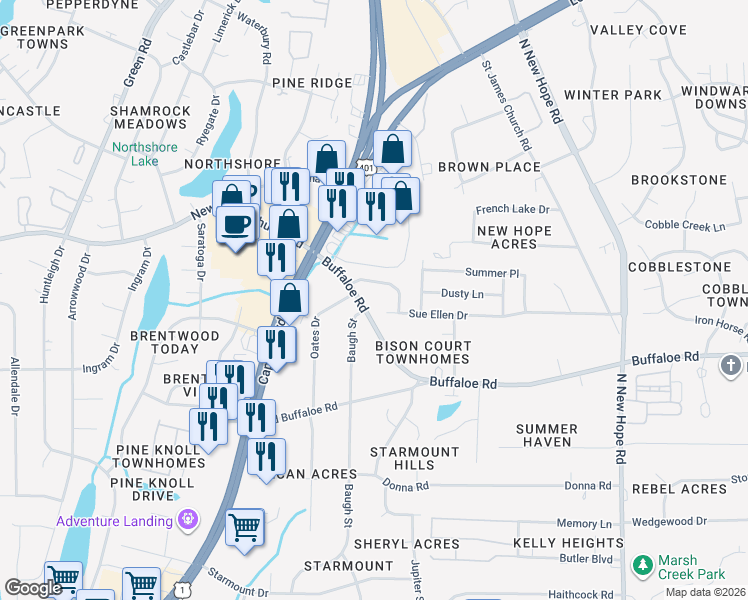 map of restaurants, bars, coffee shops, grocery stores, and more near in Raleigh