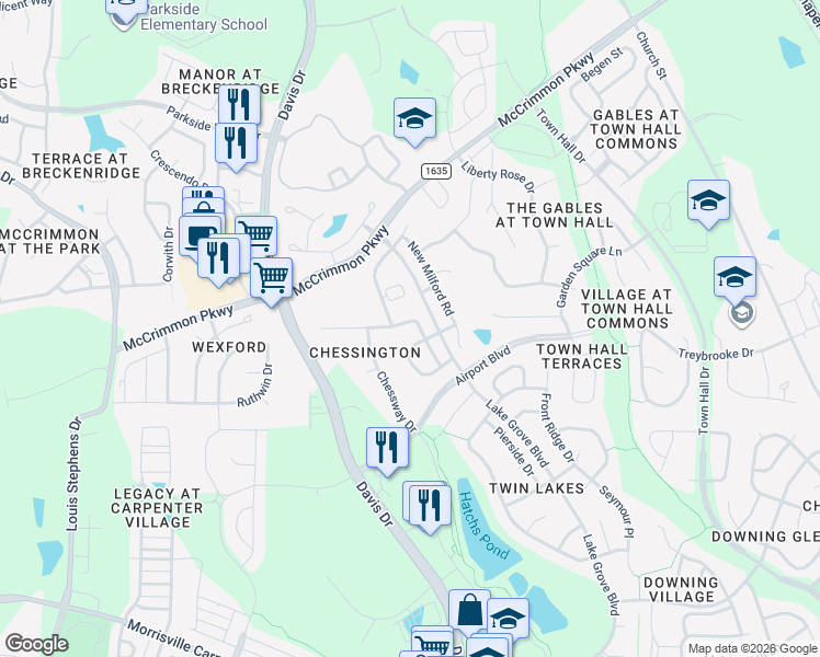 map of restaurants, bars, coffee shops, grocery stores, and more near 3151 Rapid Falls Road in Cary