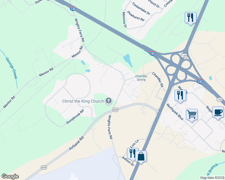 map of restaurants, bars, coffee shops, grocery stores, and more near 3125 Wrights Ferry Road in Louisville