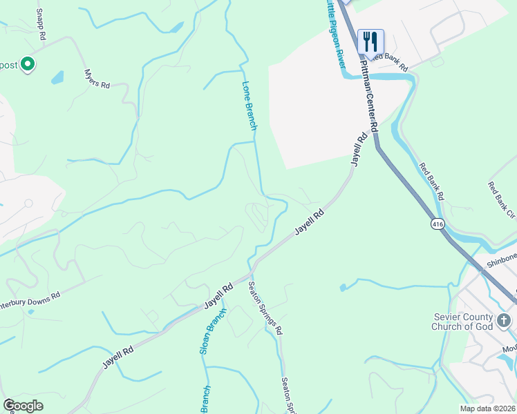 map of restaurants, bars, coffee shops, grocery stores, and more near 1815 Trout Way in Sevierville