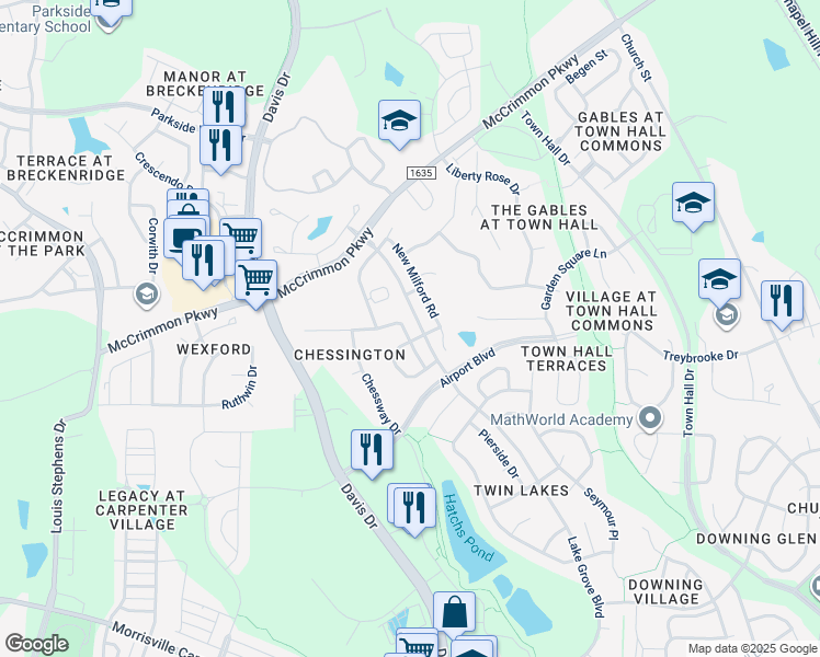 map of restaurants, bars, coffee shops, grocery stores, and more near 3112 Rapid Falls Road in Cary