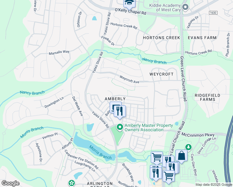 map of restaurants, bars, coffee shops, grocery stores, and more near in Cary
