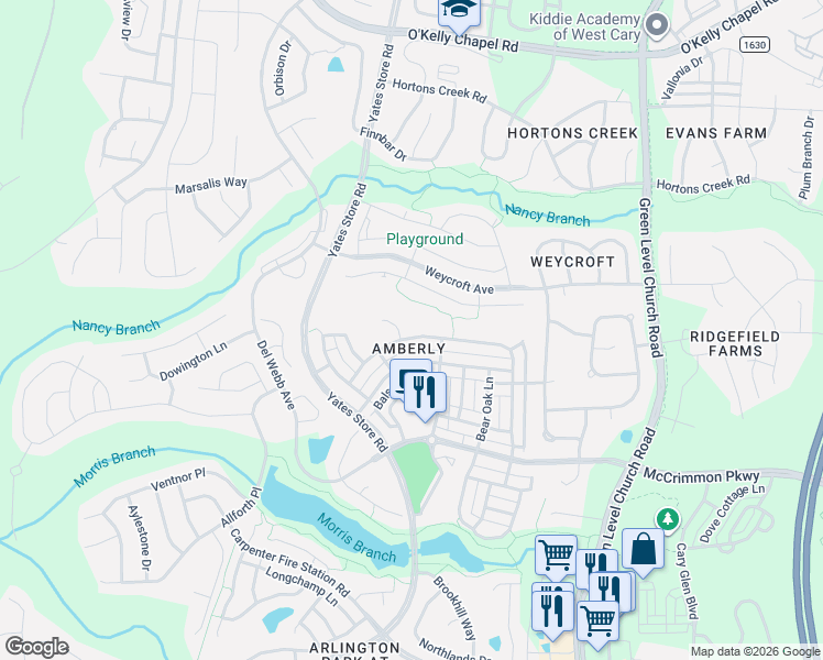 map of restaurants, bars, coffee shops, grocery stores, and more near in Cary
