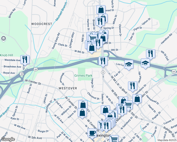 map of restaurants, bars, coffee shops, grocery stores, and more near 27 Hege Drive in Lexington