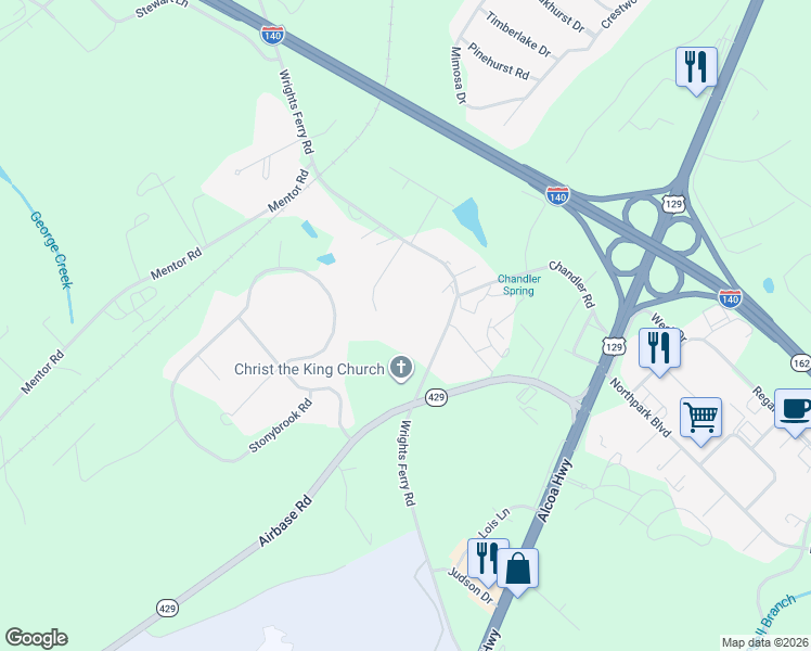 map of restaurants, bars, coffee shops, grocery stores, and more near 3125 Wrights Ferry Road in Louisville