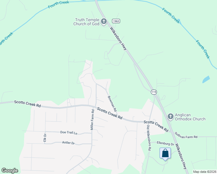 map of restaurants, bars, coffee shops, grocery stores, and more near 104 Brook Run Lane in Statesville