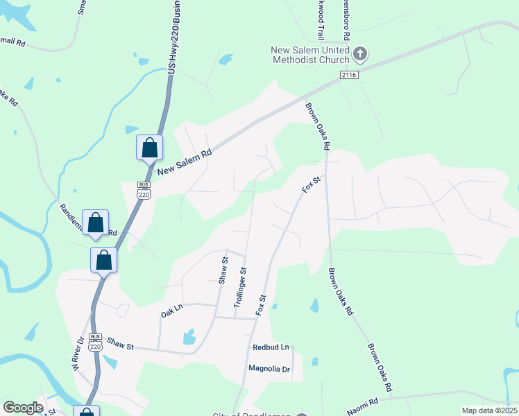 map of restaurants, bars, coffee shops, grocery stores, and more near 308 Trollinger Street in Randleman
