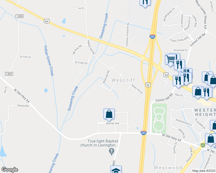 map of restaurants, bars, coffee shops, grocery stores, and more near 288 Iroquois Trail in Lexington