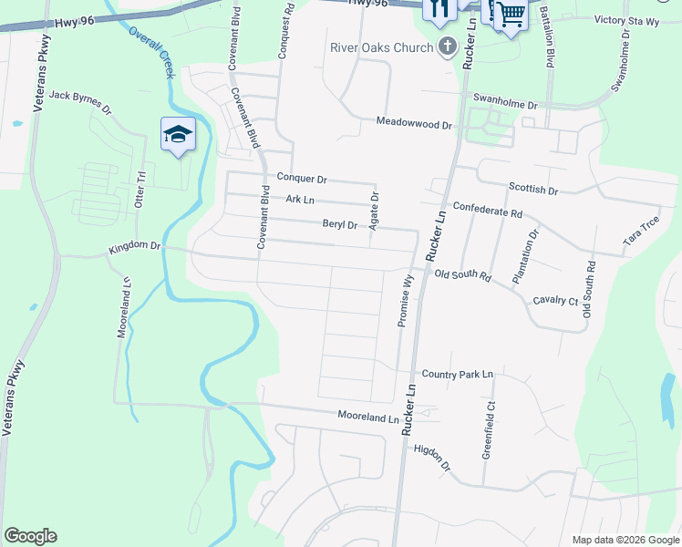 map of restaurants, bars, coffee shops, grocery stores, and more near 4753 Kingdom Drive in Murfreesboro