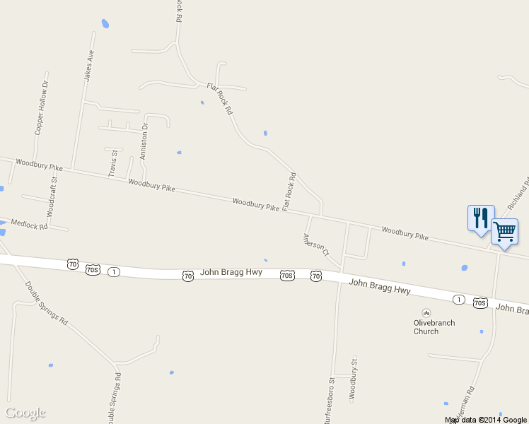 map of restaurants, bars, coffee shops, grocery stores, and more near 3920 Woodbury Pike in Murfreesboro