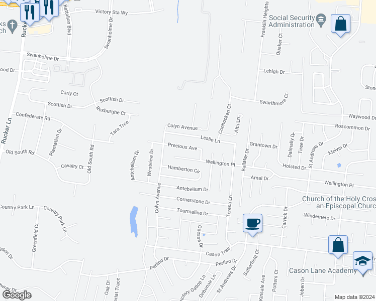 map of restaurants, bars, coffee shops, grocery stores, and more near 3735 Precious Avenue in Murfreesboro
