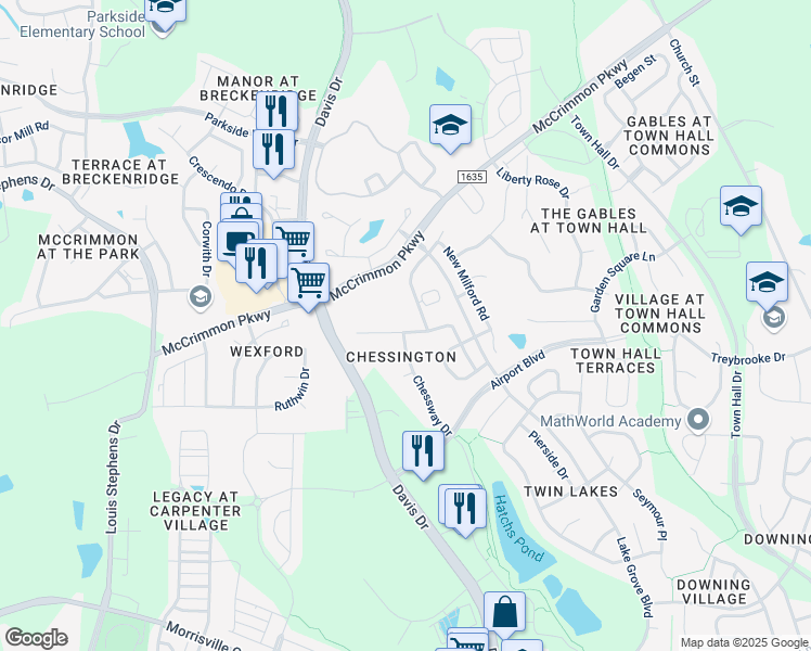 map of restaurants, bars, coffee shops, grocery stores, and more near 3200 Rapid Falls Road in Morrisville