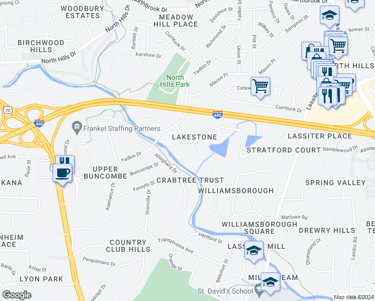 map of restaurants, bars, coffee shops, grocery stores, and more near 1213 Marlowe Road in Raleigh