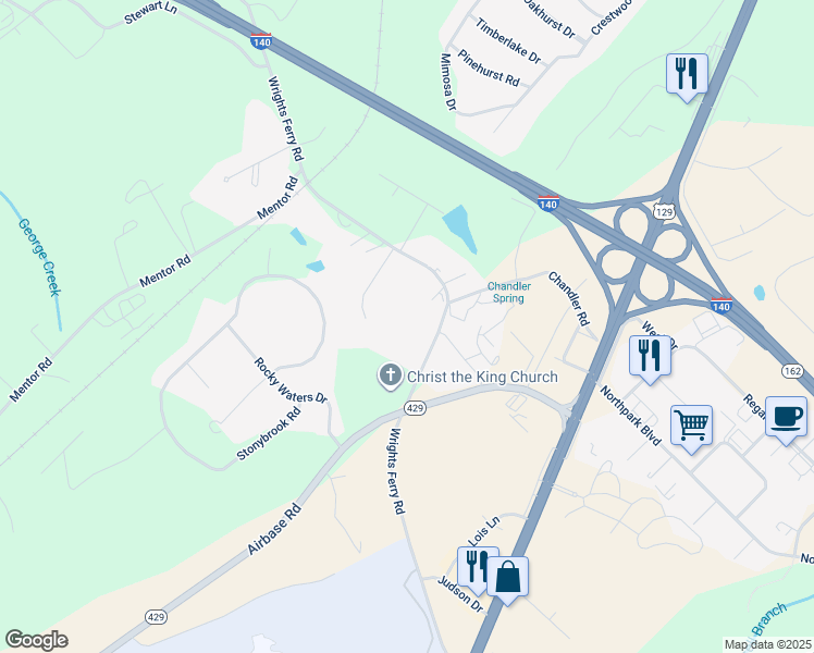 map of restaurants, bars, coffee shops, grocery stores, and more near 3125 Wrights Ferry Road in Louisville