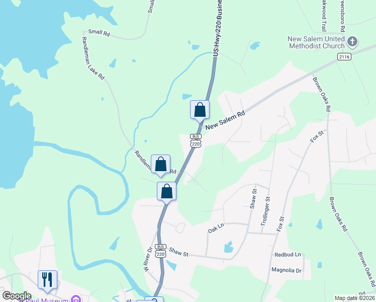 map of restaurants, bars, coffee shops, grocery stores, and more near 1121 North Main Street in Randleman