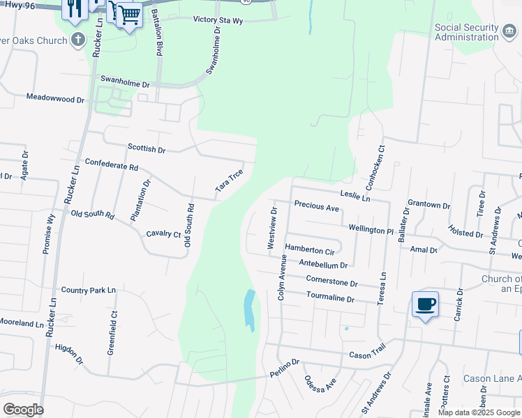 map of restaurants, bars, coffee shops, grocery stores, and more near 1840 Antebellum Drive in Murfreesboro