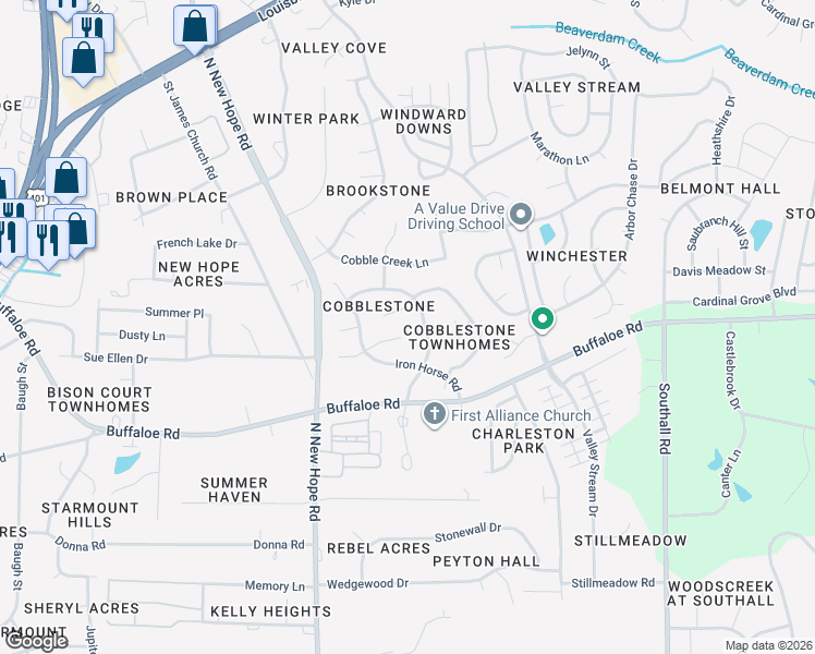 map of restaurants, bars, coffee shops, grocery stores, and more near 4228 Old Brick Court in Raleigh