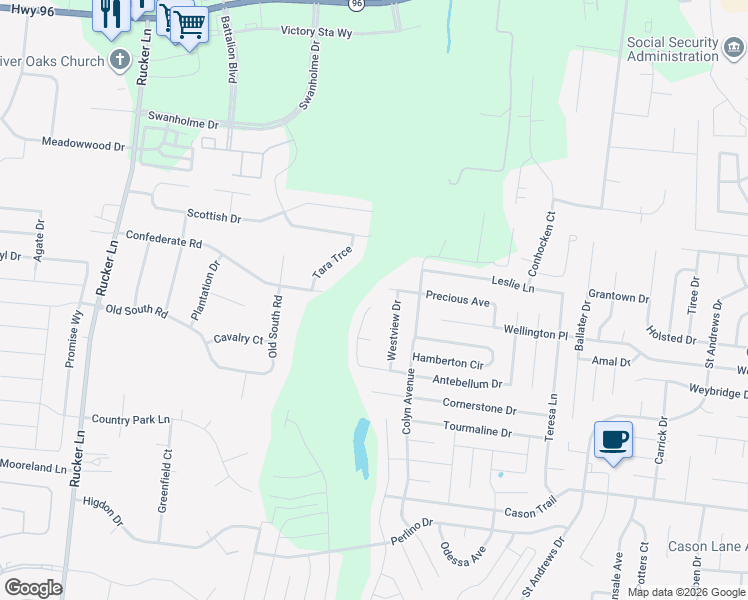 map of restaurants, bars, coffee shops, grocery stores, and more near 1841 Antebellum Drive in Murfreesboro