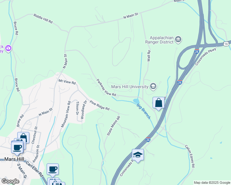 map of restaurants, bars, coffee shops, grocery stores, and more near 559 Quinn Hill Lane in Mars Hill