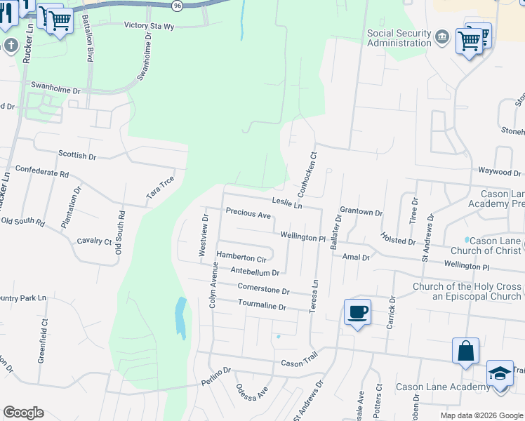 map of restaurants, bars, coffee shops, grocery stores, and more near 3732 Precious Avenue in Murfreesboro