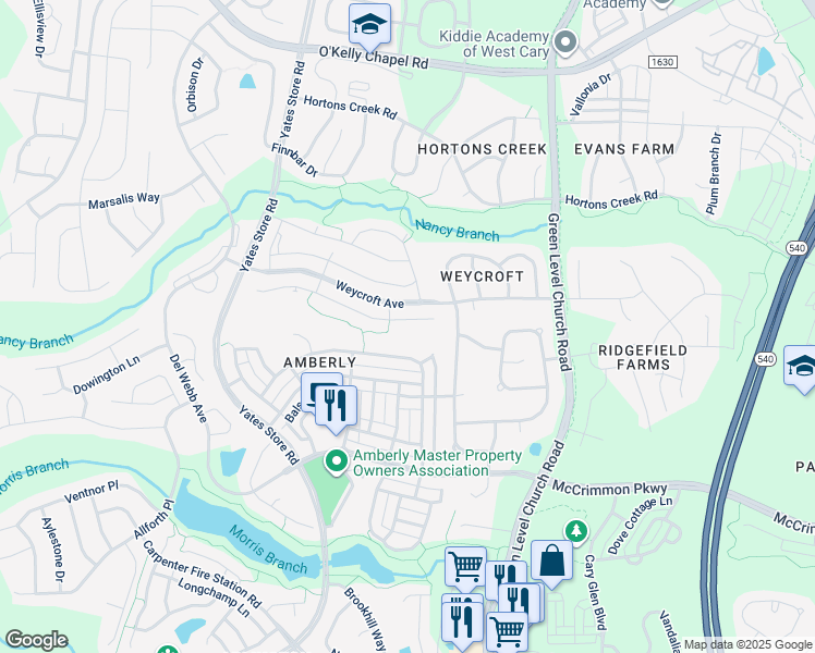 map of restaurants, bars, coffee shops, grocery stores, and more near 2137 Bluff Oak Drive in Cary