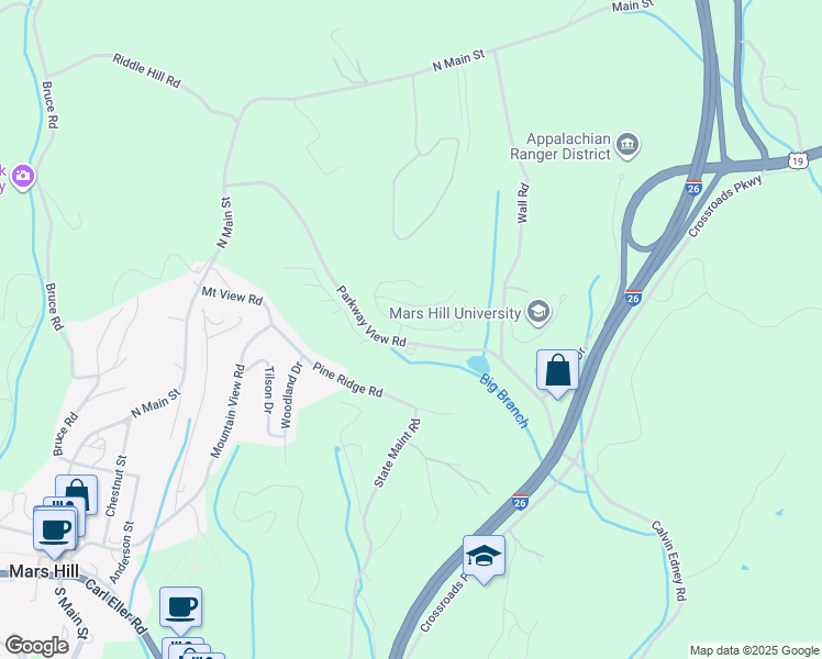 map of restaurants, bars, coffee shops, grocery stores, and more near 559 Quinn Hill Lane in Mars Hill