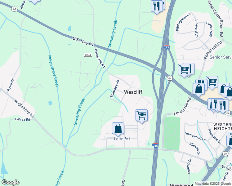 map of restaurants, bars, coffee shops, grocery stores, and more near 288 Iroquois Trail in Lexington