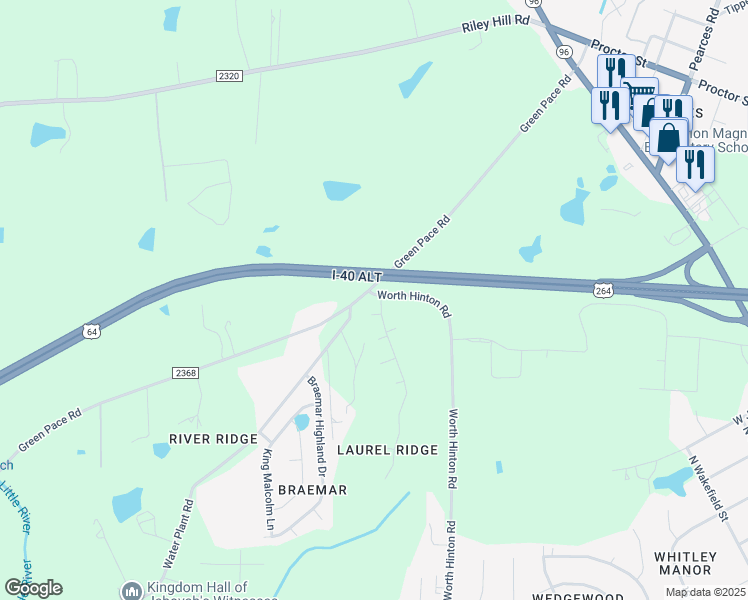map of restaurants, bars, coffee shops, grocery stores, and more near 1000 Laurel Leaf Road in Zebulon