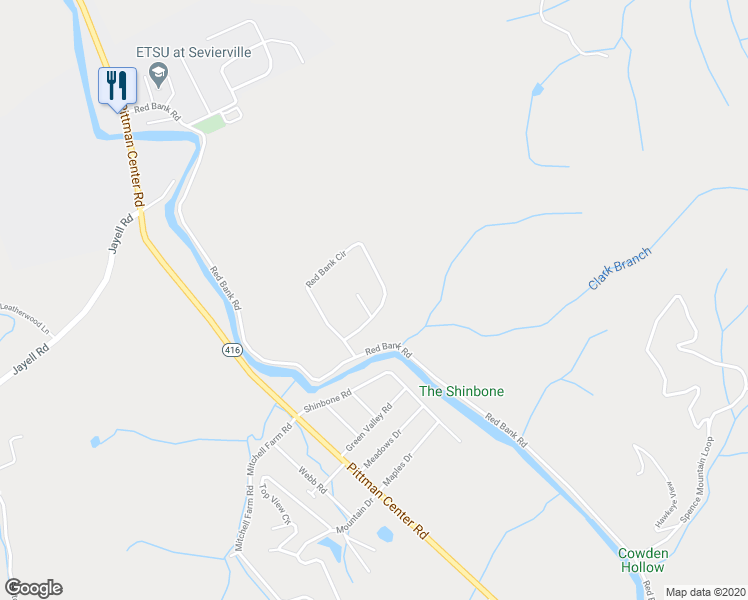 map of restaurants, bars, coffee shops, grocery stores, and more near 2120 Red Bank Circle in Sevierville