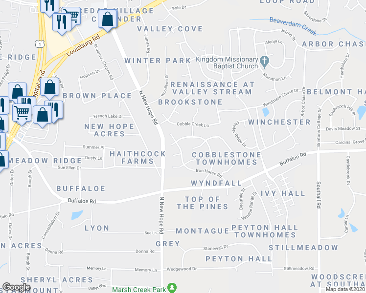 map of restaurants, bars, coffee shops, grocery stores, and more near 4005 Old Coach Road in Raleigh