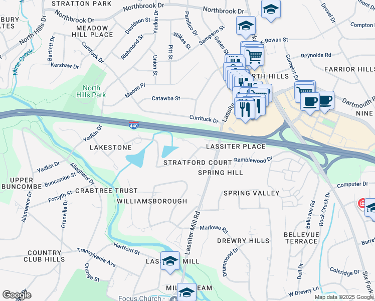 map of restaurants, bars, coffee shops, grocery stores, and more near 600 Lakestone Drive in Raleigh